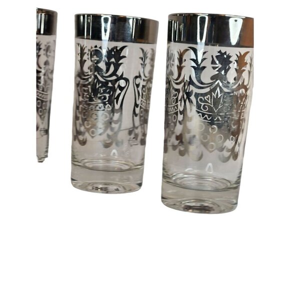 Vintage Kimiko Bar Glasses Silver Guardian Shield Coat Of Arms Tall Tumblers HIg - Picture 15 of 16